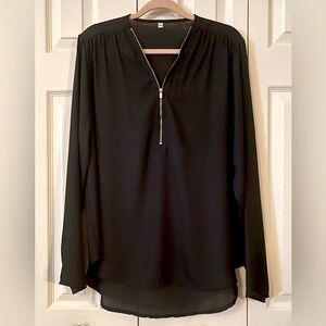 NWOT Elegant Black Semi-Sheer Women's Blouse
